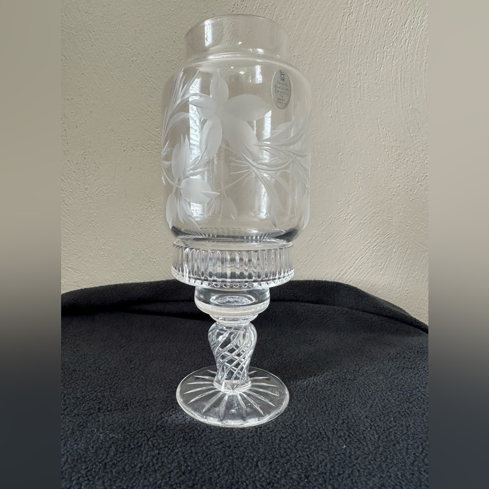 Vintage Royal Doulton Etched Crystal Tealight Candle Holder with Hurricane Lamp